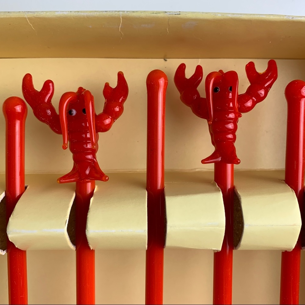 Red Lobster Glass Swizzle Sticks Set of 5 VTG (1 stick missing) Boston Warehouse